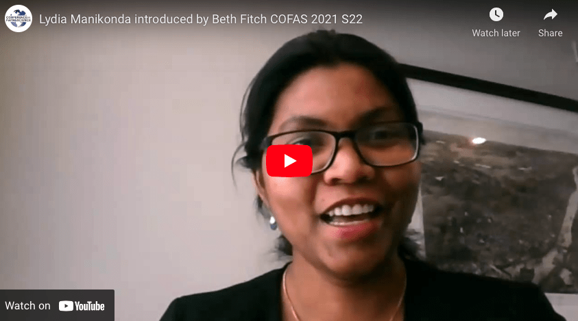 Lydia Manikonda introduced by Beth Fitch COFAS 2021